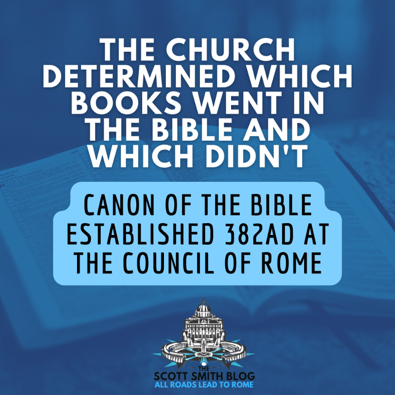 scottsmith8100's tweet photo. Where did the #Bible come from? Most Bible-loving Christians can't answer this! Yet it destroys the idea of Sola Scriptura, because (1) Luther and Calvin *removed* books from the Bible, AND (2) the Bible is the fruit of the Tradition 😱😱 of the Catholic Church. Yikes!!