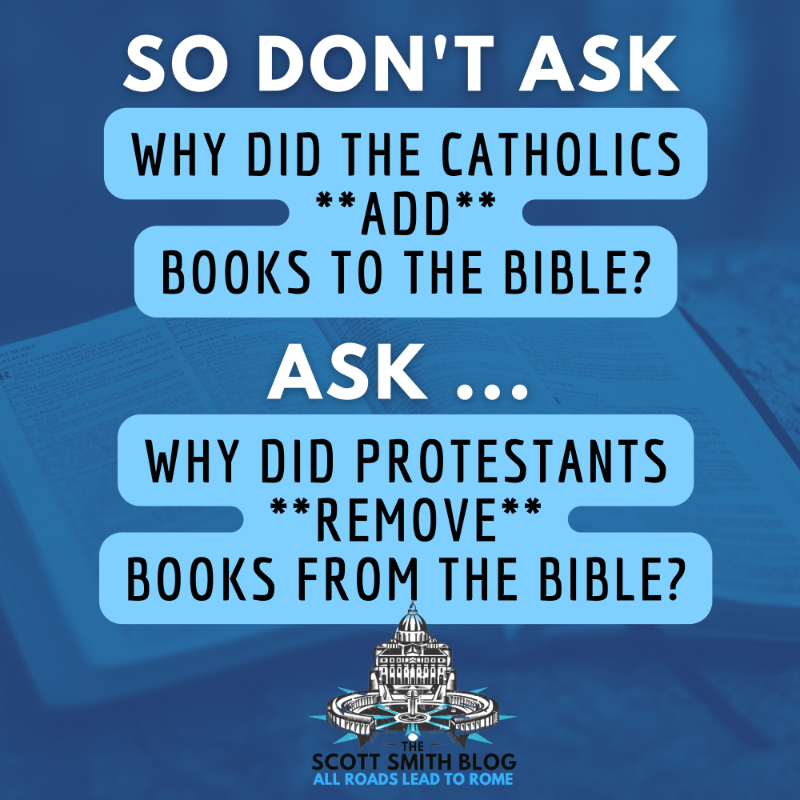 scottsmith8100's tweet photo. Where did the #Bible come from? Most Bible-loving Christians can't answer this! Yet it destroys the idea of Sola Scriptura, because (1) Luther and Calvin *removed* books from the Bible, AND (2) the Bible is the fruit of the Tradition 😱😱 of the Catholic Church. Yikes!!