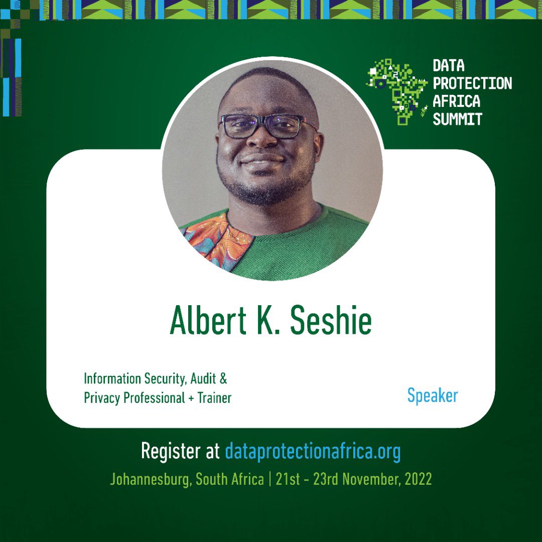 hub_adr's tweet photo. Albert K. Seshie will join other speakers at this year's summit in South Africa ๐ฟ๐ฆ Johannesburg from 21st - 23rd November, 2022.
Stay on our pages to hear from him.
Register here: https://t.co/0nXcFibmtQ
#DPAS #DataProtection #DPAS22 https://t.co/nfLe1qIgCa