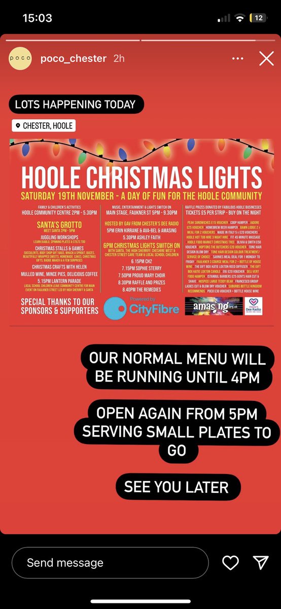 Coming to #Hoole Lights tonight? If you want mulled wine / coffee to keep you warm and some awesome takeaway tapas - pop in to #Poco 👍 

<a href="/ShitChester/">nearly 13 years of Shitchester</a>
