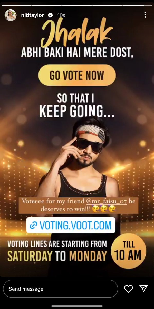 nitisquad's tweet photo. Vote for my friend #FaisalShaikh he deserves win! #FaiNi is real🔥🔥🔥
#JhalakDikhlaJaa10 #NitiTaylor #NitiTaylor𓃵
DARK HORSE OF JHALAK NITI TAYLOR https://t.co/AiKh0F1ZxU