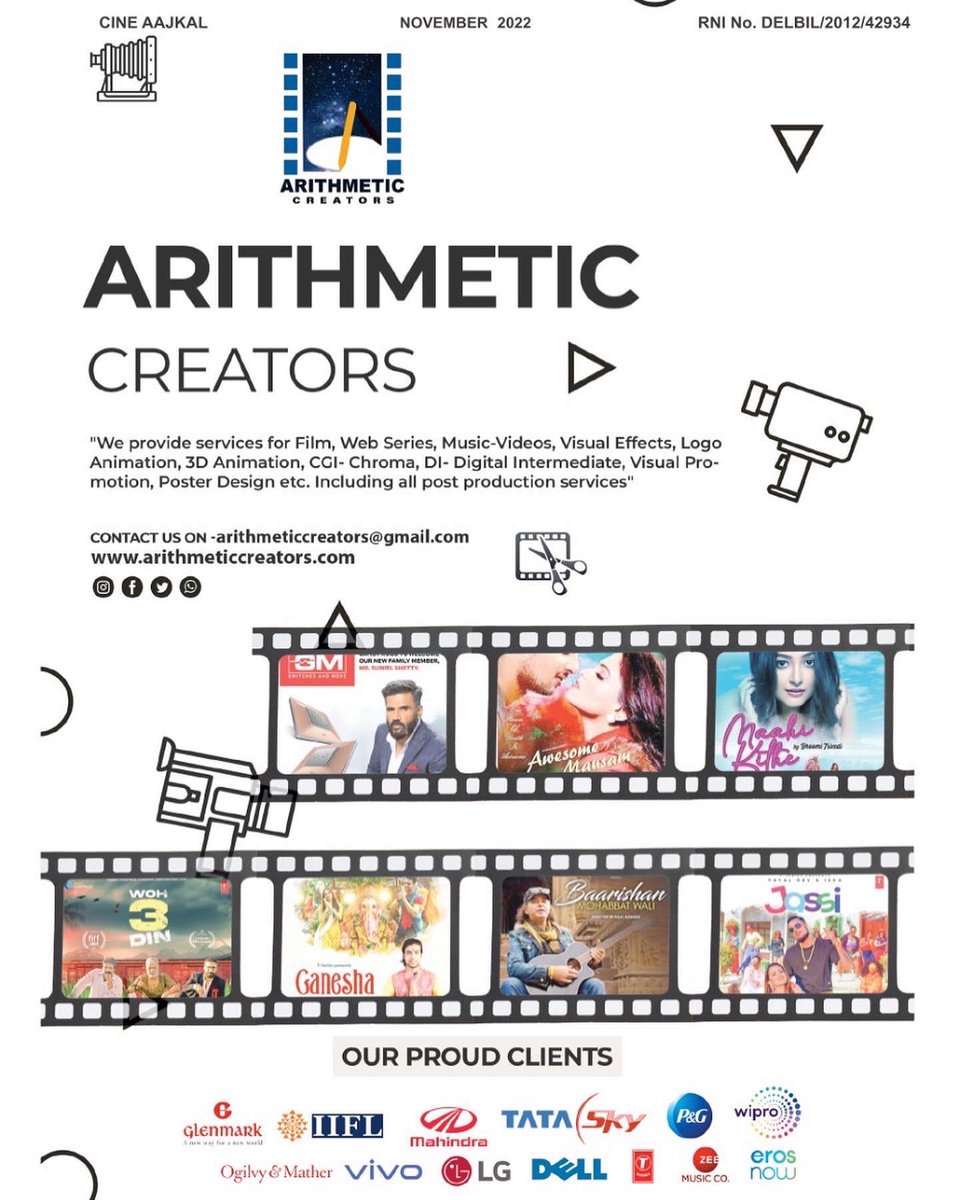 Wearithmetic's tweet photo. Thanks to @cineaajkal Magazine to publish My Advertisement 🙏
#bollywood #bollywoodsongs #bolly #editor #editing #videoediting #musicvideo #musicvideoeditor #vfx #vfxartist #camera #camerasetup #studio #studios #movieediting #filmmaker #filmedition #arithimeticcreators https://t.co/d3fTNfWmh7
