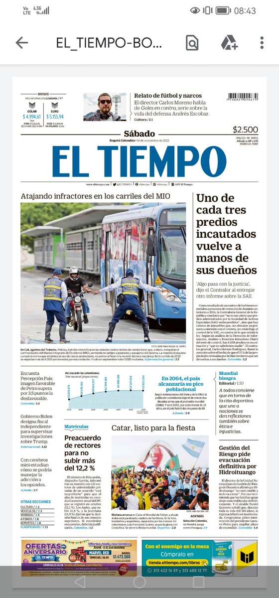 MovilidadCali's tweet photo. El diario de circulación nacional más importante del país, @ELTIEMPO publica el trabajo que venimos realizando todos los días contra los infractores invasores de los carriles del #MIO @METROCALI. 

#INSISTIMOS

#TeQueremosCali💙❤️💚
@AlcaldiaDeCali @JorgeIvanOspina @WMVallejo https://t.co/x2OcYLwGP6