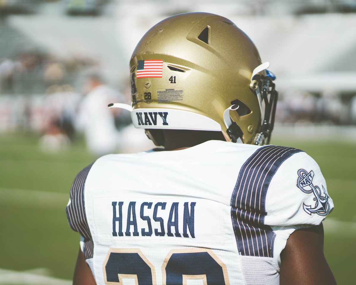 NavyFB's tweet photo. Today @AminHassan81 and @anton_hall5 wear the number 41 to honor their fallen brother D'Sean Perry.
#GoNavy | #RollGoats https://t.co/MFkiyqFDqI