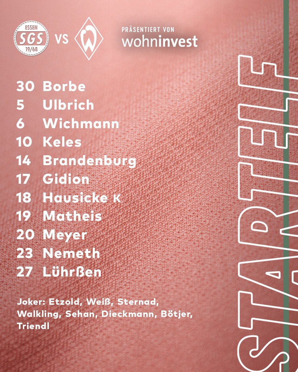 werderfrauen's tweet photo. Mit dieser 1️⃣1️⃣ starten wir ins Pokal-Achtelfinale bei der SGS Essen. 🏆

#SGSSVW | #Werderfrauen | #Werder | #DFBPokalFrauen | #ViaColonia https://t.co/AICiu6GMxs