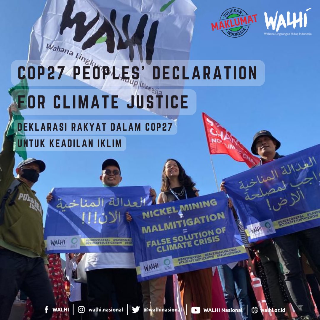 walhinasional's tweet photo. COP27 Peoples’ Declaration for Climate Justice
Deklarasi Rakyat di COP27 untuk Keadilan Iklim
https://t.co/n4FsvLlSkR
https://t.co/qcExpxWwtB
🌳🌳🌳
#COP27 #PeoplesDeclaration #ClimateJusticeNow #WALHI #PulihkanIndonesia https://t.co/dNDJhMQgJy