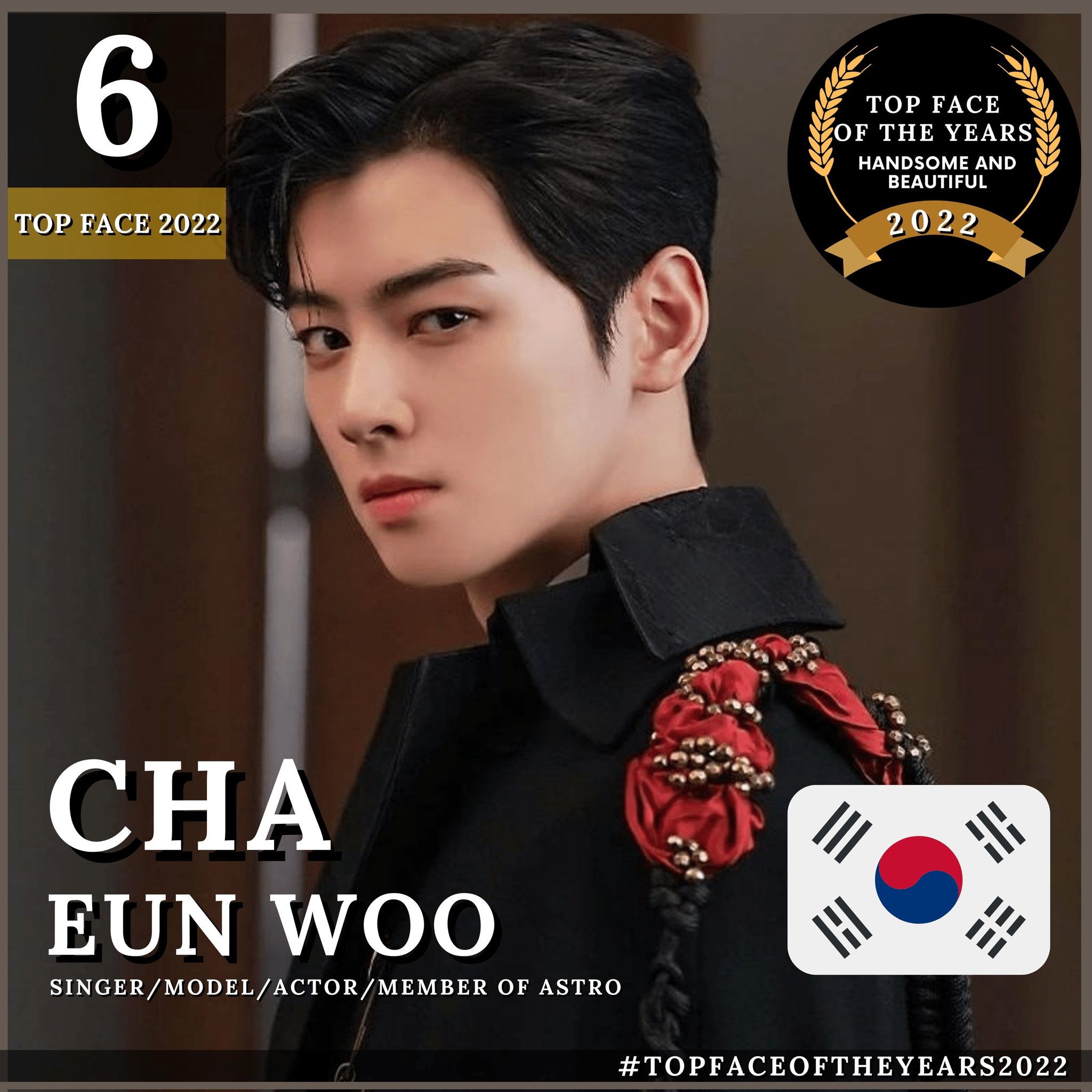 entertainment_awards on X: Congratulations to Cha Eun Woo (ASTRO) as sixth  position TOP FACE OF THE YEARS 2022 versi @100thebestface and  @awards_special Thanks to the fans who have supported their respective  idols #