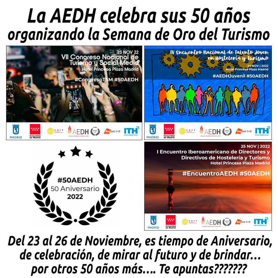 Comunidad_AEDH's tweet photo. 🙋‍♀️ La AEDH celebra sus 50 años organizando la "Semana de Oro"✨
 https://t.co/T32dUZ5LHY en @revistgranhotel #50AEDH #Turismo #Hoteles https://t.co/BFb7yyRcM9