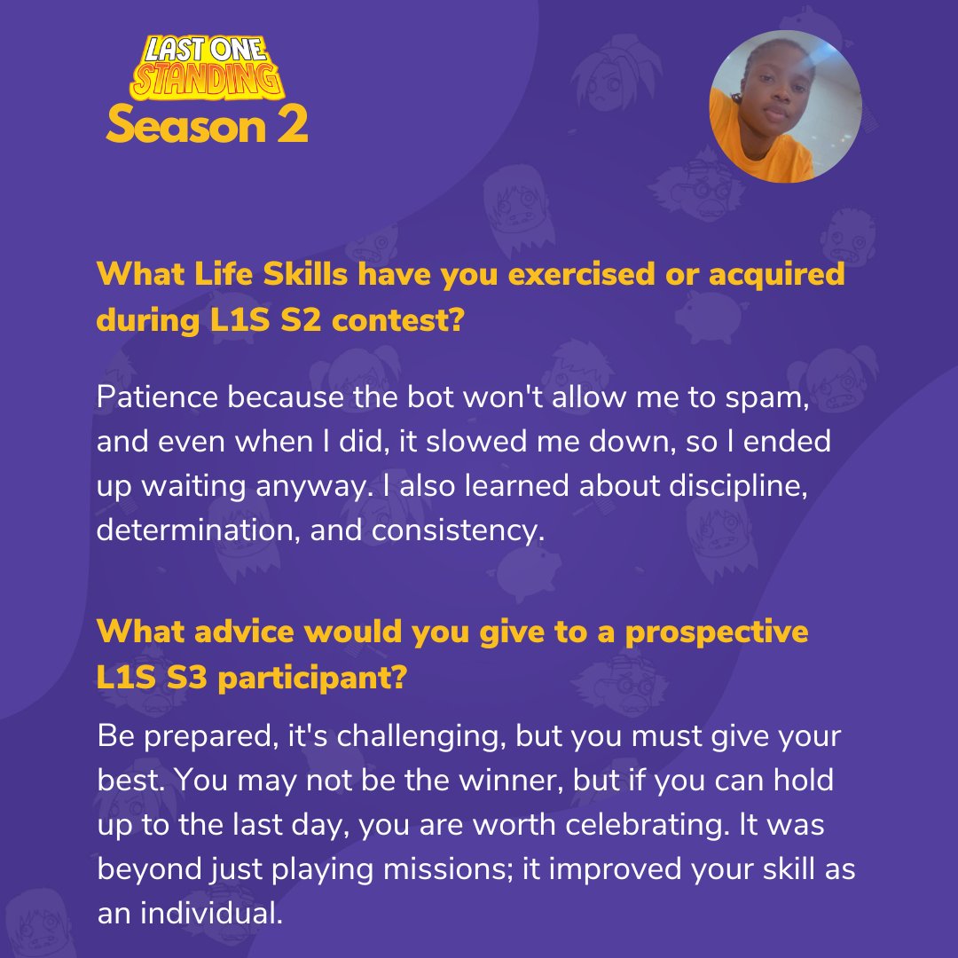 Throwback to when 710 students took to 85-day consistent learning  via the Last One Standing Season 2 ✨. Meet Osuinde Goodness from Nigeria! Here is what she had to say about the competition 👑 ✨

#edthelearningbot  #learningcompetition #lastonestanding