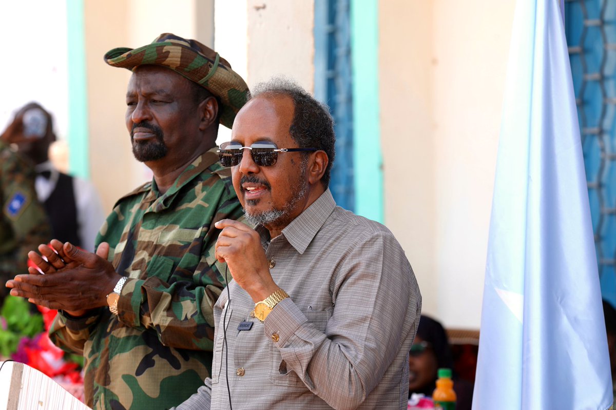HassanSMohamud's tweet photo. I visited Mahaas district in #HirShabelle today to thank the brave #SNA soldiers &amp; local communities fighting alongside them in the fight to liberate #Somalia from the evils of international terrorism. Our priority is to achieve lasting peace &amp; stability for the #Somali people. https://t.co/RHKTCPcvIx