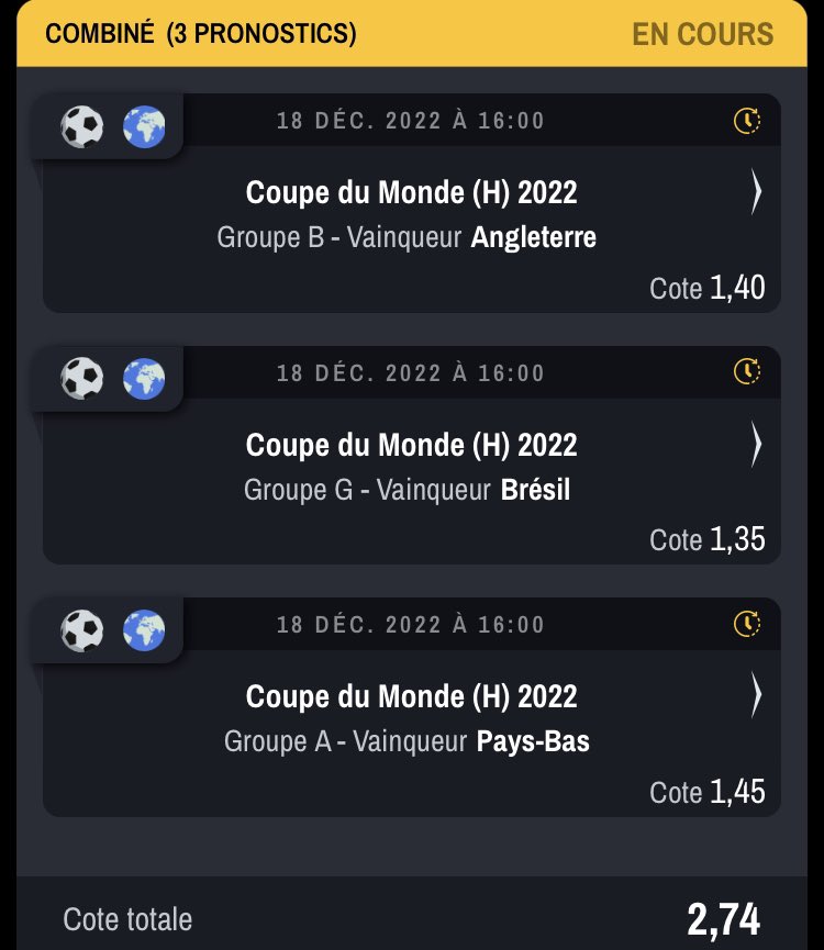 Melchior35's tweet photo. Hello !
Mes avis pour cette CDM en LT:
(Dans l’ordre)
-Vainqueur Brésil/Argentine
-Meilleur buteur Neymar/Messi/Kane
J’aime bcp la Serbie en équipe « surprise » et le Canada/Corée en 🃏 
Quelques bets en photos👇
Gl à tous!🤞🍀
#TeamParieur https://t.co/2JD8FldJLZ
