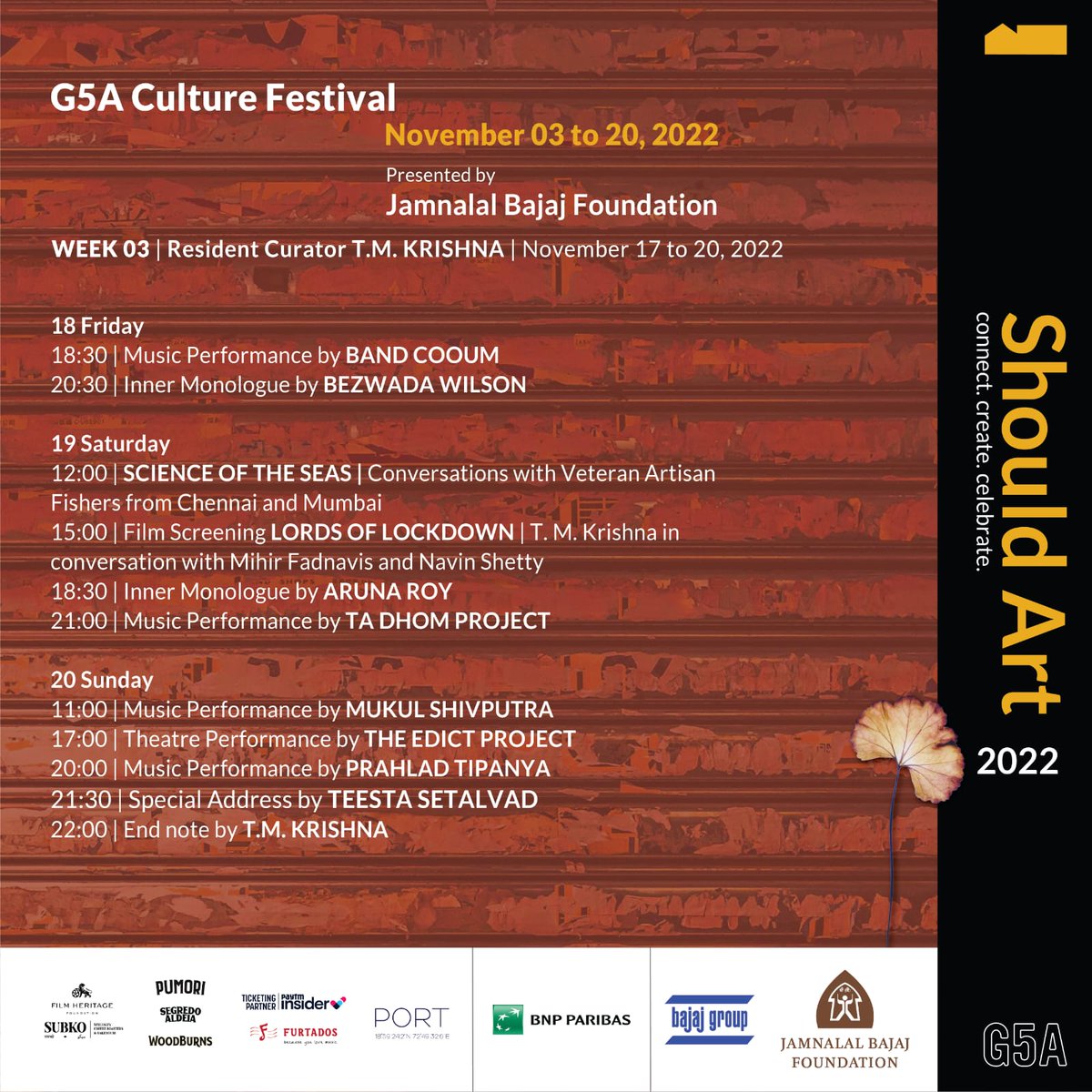 SatchitPuranik's tweet photo. Today & tomorrow come #Mumbai to the unmissable Culture Festival @g5afoundation curated by the unstoppable @tmkrishna, I shall attempt a performative conversation via dialogical art practice. Join us to see how we respond to the words of #RabindranathTagore & #KatherineBoo ❤❤ https://t.co/jWa2cOTon0