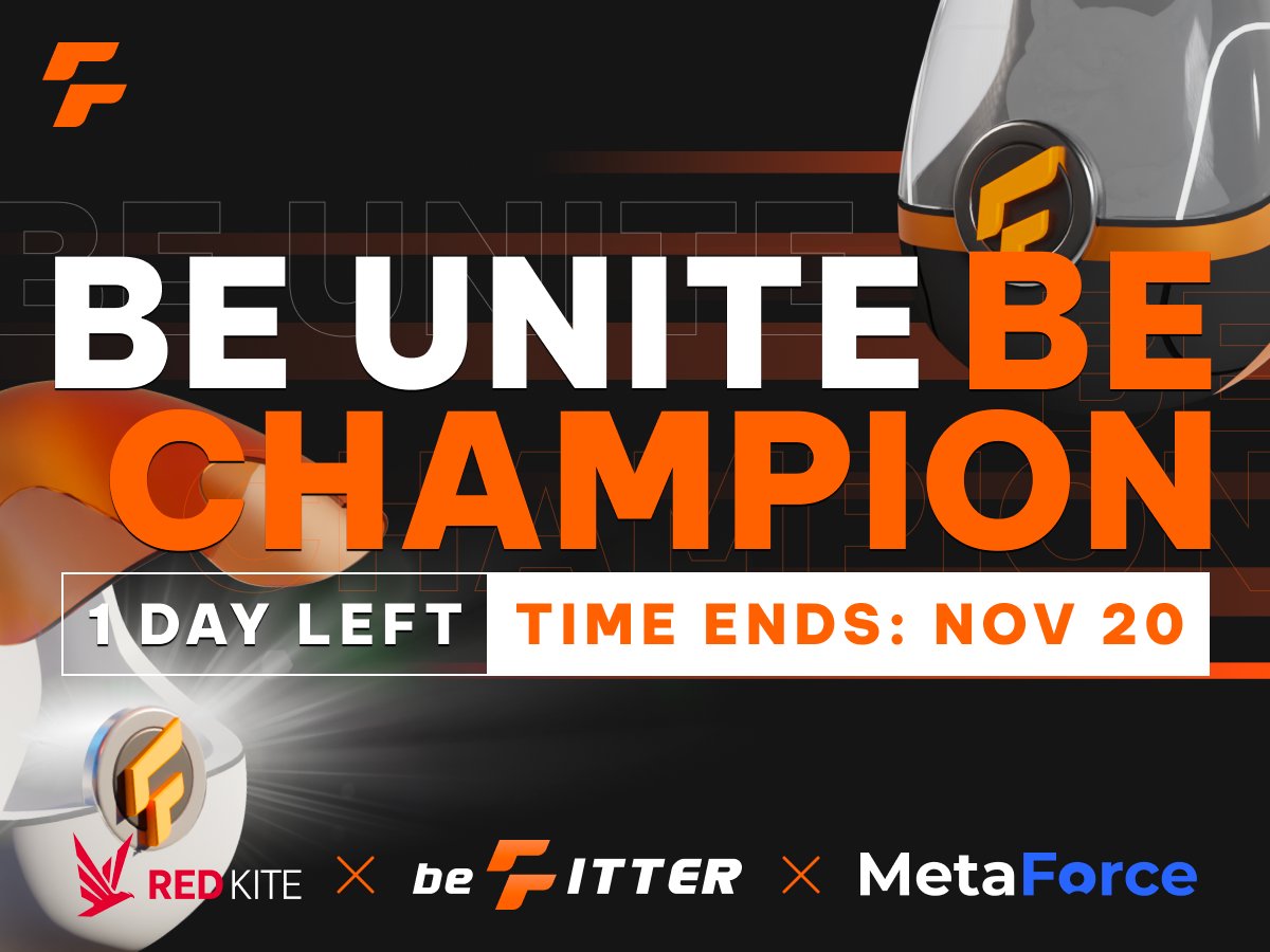 Metaforce_Org's tweet image. 🏆 be UNITED be CHAMPIONS - 1 DAY LEFT TO GET BIG REWARDS

The leaderboard is constantly refreshing, keep grinding for the top spot while the chance still stands!

Head over to ⤵️ and complete as many tasks as you can
metaforce.org/event/befitter

⏰ Time ends: 23:59 Nov 22, 2022