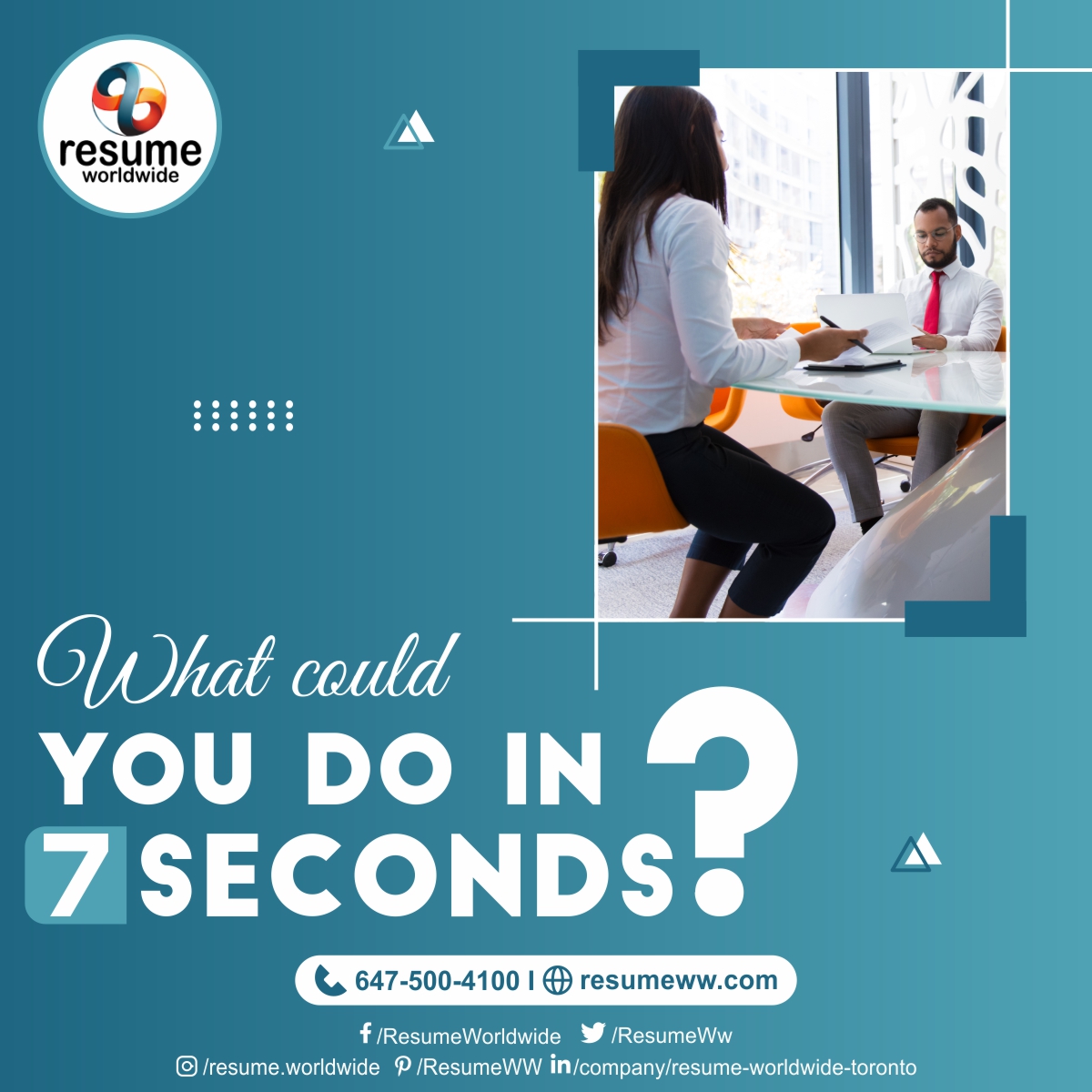 ResumeWw's tweet photo. Apparently, 7 seconds is the average amount of time spent by #recruiters examining #resumes before deciding whether or not to move on with an #application. To get the recruiter interested in your resume, you have to make an impact with the first section. https://t.co/pPXz9izxg2