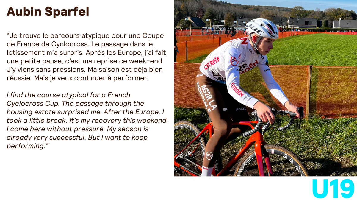 DCT_NewGen's tweet photo. 🎙️"Surpris par le parcours atypique. Je viens sans pressions mais avec l'envie de bien faire comme toujours" raconte le 7e des derniers championnats d'Europe de #cyclocross, @AubinSparfel #camors #cdfcx https://t.co/3UR9mhQfFs