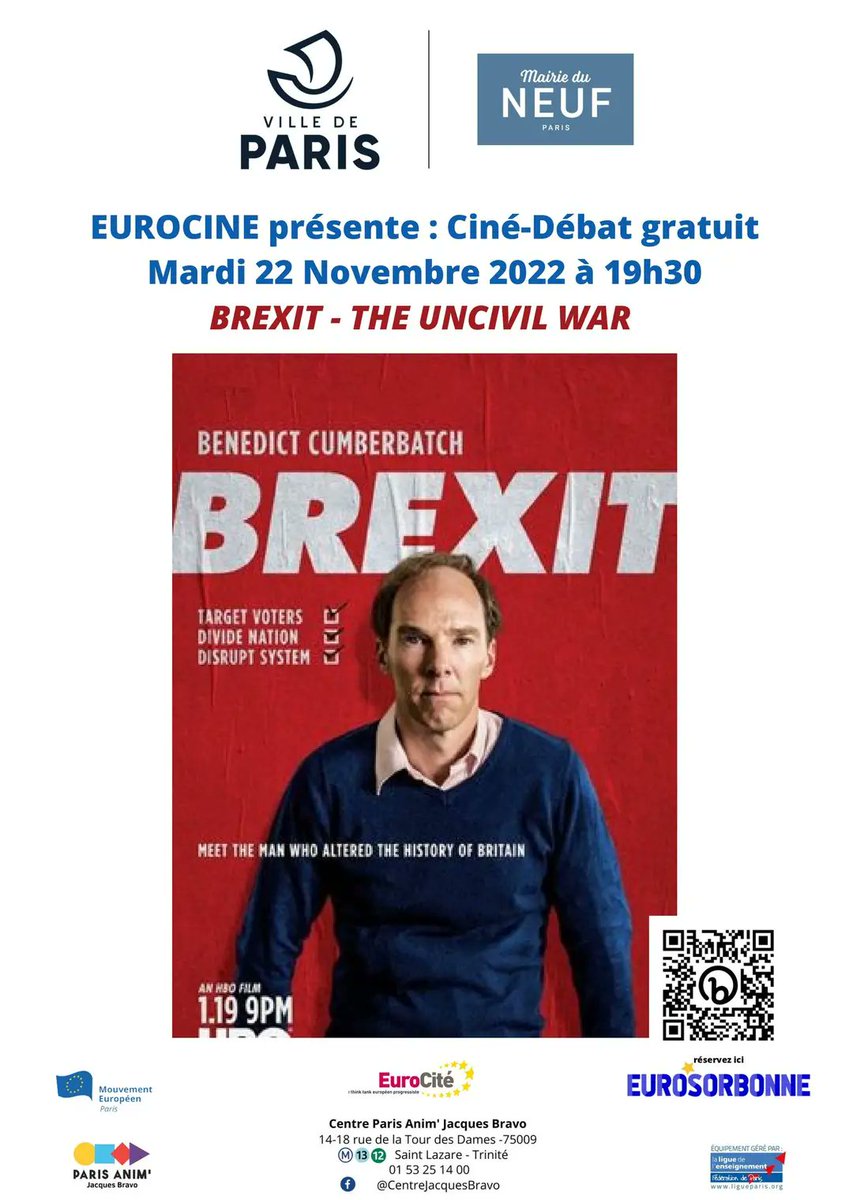 Eurociné revient ce mardi avec une projection gratuite sur le #Brexit !
Pour vous inscrire : bit.ly/EurocineBrexit