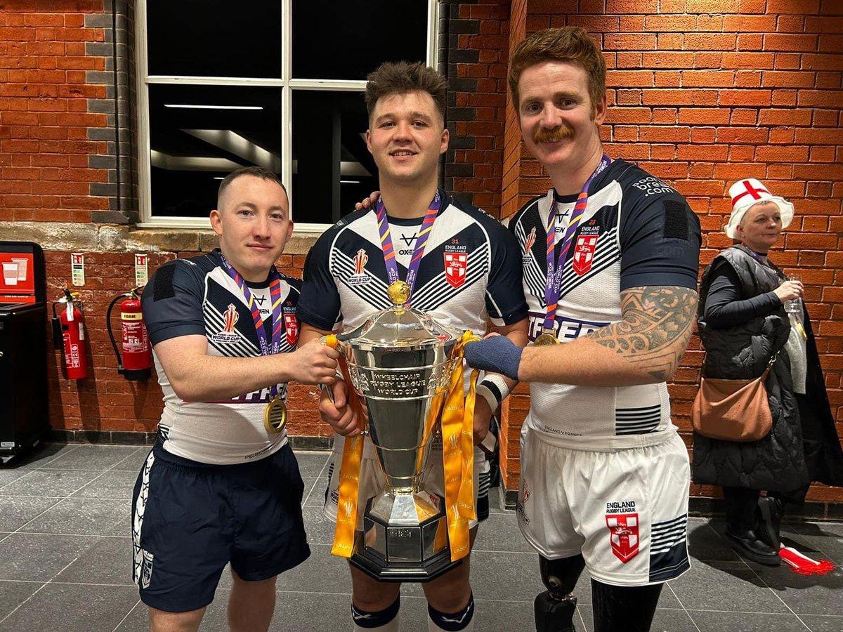 Congratulations to <a href="/GuiseleyRangers/">Guiseley Rangers</a> coach <a href="/SimWheelchairRL/">James Simpson-Hill MBE</a> and his Leeds Rhinos teammates <a href="/Nathan01whrl/">Nathan Collins</a> and <a href="/TomHalliwell6/">Tom Halliwell OBE✨</a> on becoming Rugby League World Cup Winners.  What a superb game, what a great advert.  <a href="/leedsrhinos/">Leeds Rhinos</a> <a href="/RugbyLeeds/">Leeds Rhinos Foundation</a>