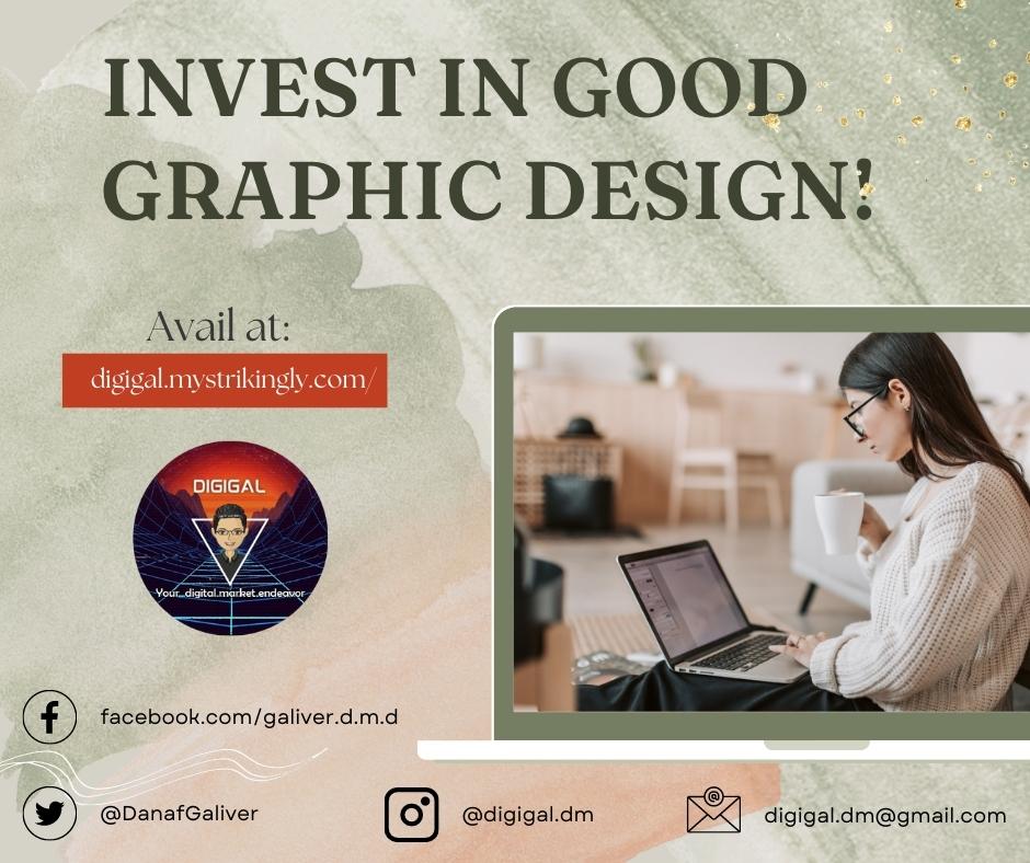 DanafGaliver's tweet photo. Good Graphic Design✒️ Enhances Sale, and Builds Brand Value.💼
Good graphic design is essential for any business, big or small❗

Don't hesitate to invest in good graphic design services!
Avail here at:
https://t.co/GM041IzCdz
You won't regret it!

#DigiGal
#graphicdesignservices https://t.co/rj9BCuLVVS