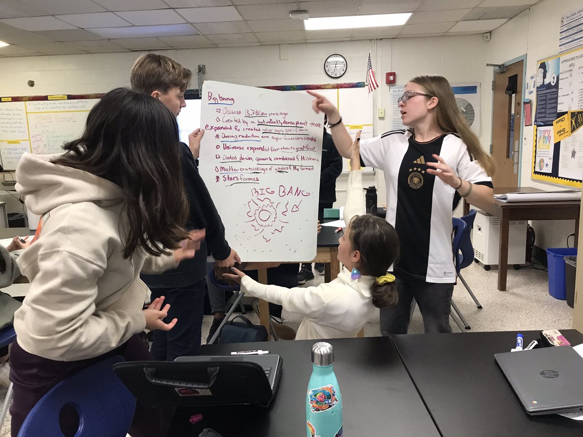 Students interpreting how scientists believe the universe began.