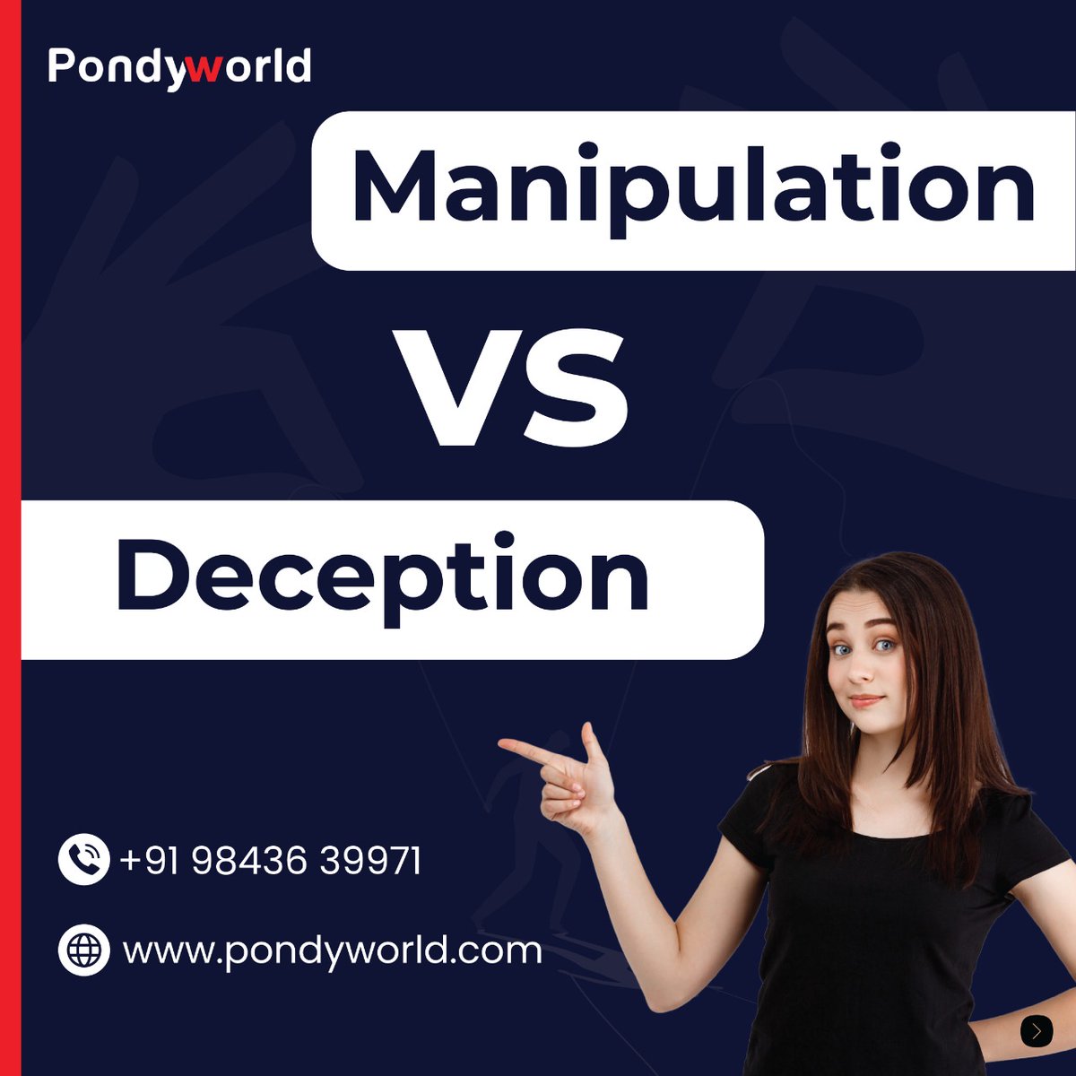 pondyworld's tweet photo. Whereas, Manipulation is a Tool🪛; Deception is a Lie🤥..
.
DM us to grow your brand
.
.
#pondyworld #personalbranding #manipulationtones #manipulationeffect #manipulation #manipulationediting #manipulationwork #deception #pondicherry #businessdevelopment #branddevelopment https://t.co/lWl03SNNQp