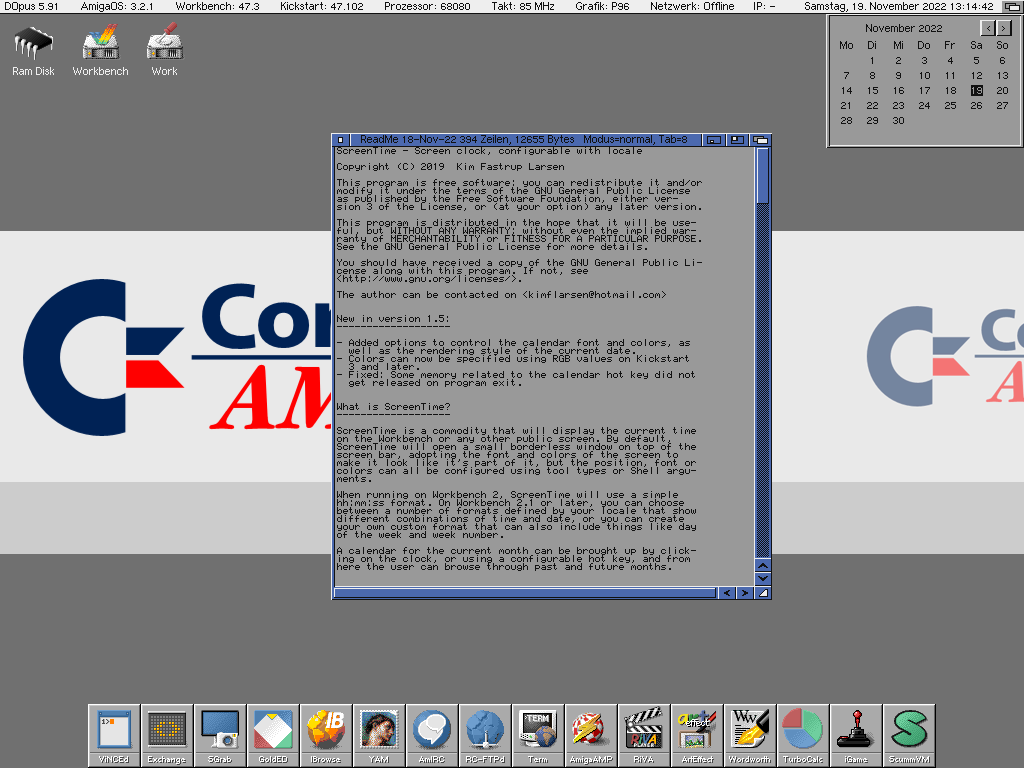 ScreenTime - eine konfigurierbare Datums- und Uhrzeitanzeige für die Titelzeile der Workbench - ist in Version 1.5 erschienen

#commodore #amiga #amigaos #amigaworld #workbench #time #clock #software #retro 

aminet.net/package/util/t…