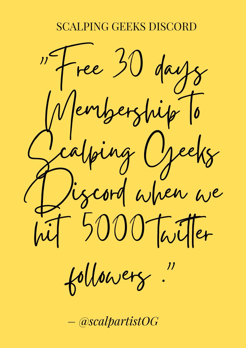 Important Announcement!📢📢📢
I will make my Scalping Geeks Discord Server 30 days membership free when we hit 5000 twitter followers!
Please share, retweet and follow!
Important Note: To be eligible for free month you must follow <a href="/scalpartistog/">ScalpArtist 🏹</a> 
#BTC #CHZ #Ethereum #Crypto