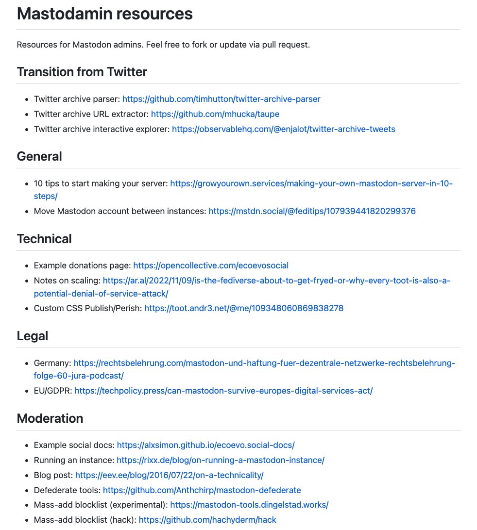 logic's tweet image. RT @mszll@datasci.social
I started collecting #mastoadmin resources some time ago: github.com/mszell/mastoda…
Hope it can be useful (also for non-admins). Please help adding to it! 🐘 🤍
datasci.social/@mszll/1093694…