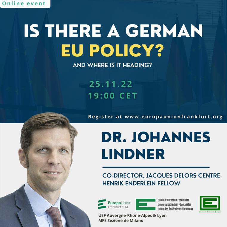 JEF Austria (@jef_at) on Twitter photo 🇪🇺 <a href="/EUFrankfurt_/">Europa Union Frankfurt</a>
"Is there a German EU Policy?"
with Dr. Johannes Lindner
25.11.2022, 19:00 CET
please register here:
europaunionfrankfurt.org
#JEFspirit #toFedEU 🇪🇺 <a href="/EUFrankfurt_/">Europa Union Frankfurt</a>
"Is there a German EU Policy?"
with Dr. Johannes Lindner
25.11.2022, 19:00 CET
please register here:
europaunionfrankfurt.org
#JEFspirit #toFedEU
