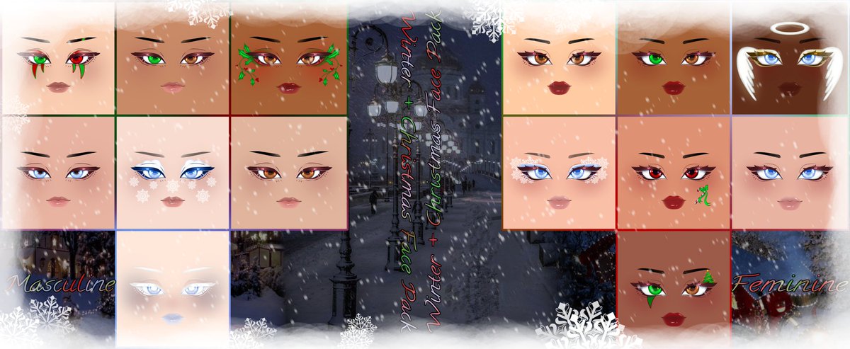 VenvsValerie's tweet photo. ❄️Winter + Christmas Face Pack🎄

🎄This is my last submission For Royale High❄️

❄️Likes And Retweet Are appreciate 🎄

🎄By: VenvsValerie ❄️

❄️#royalehigh #rhtc #robloxart #royalehighart #valerie_art 🎄 https://t.co/WgWAki4Oz4