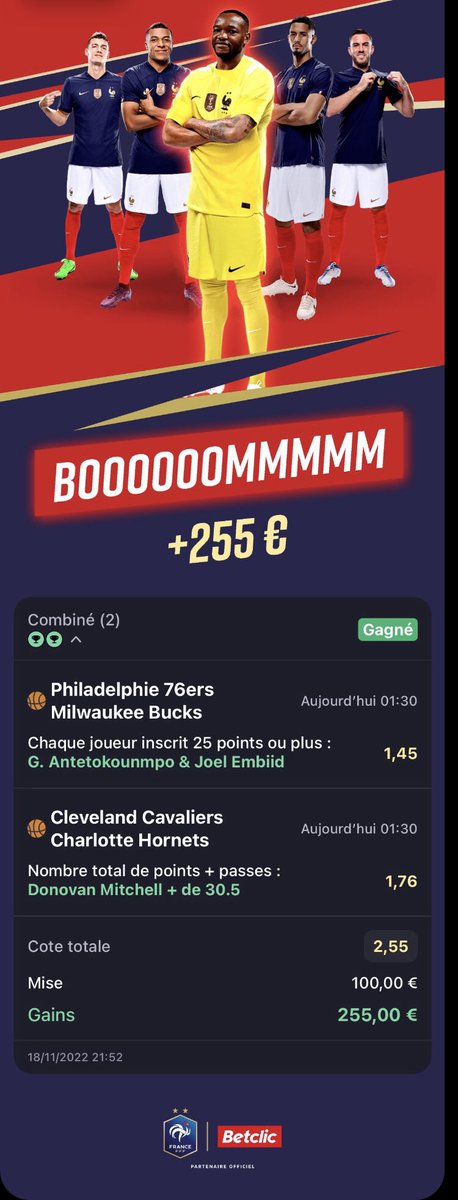 OcbPronos's tweet photo. 💈PAS PARTAGER MAIS OCB PRONOS A RÉGALER ⚔️⚔️🏀✅✅

📍Joel Embiid et Antetokounmpo 25 points où+➖1.45⚔️✅

📍Donovan Mitchell +30.5 PP➖ 1.76⚔️✅✅ https://t.co/vLeib2Cye9