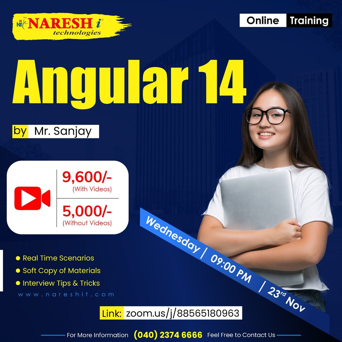 nareshitech's tweet image. ✍️Enroll Now: bit.ly/3GrLugf
👉Attend Free Online Demo On Angular 14 By Mr. Sanjay.
🔥With Videos 9600/- Only.
🔥Without Videos 5000/- Only.
📅Demo on: 23rd November @ 09:00 PM (IST)
#Angular14 #angular #softwarecourses #course #software #Education #nareshit