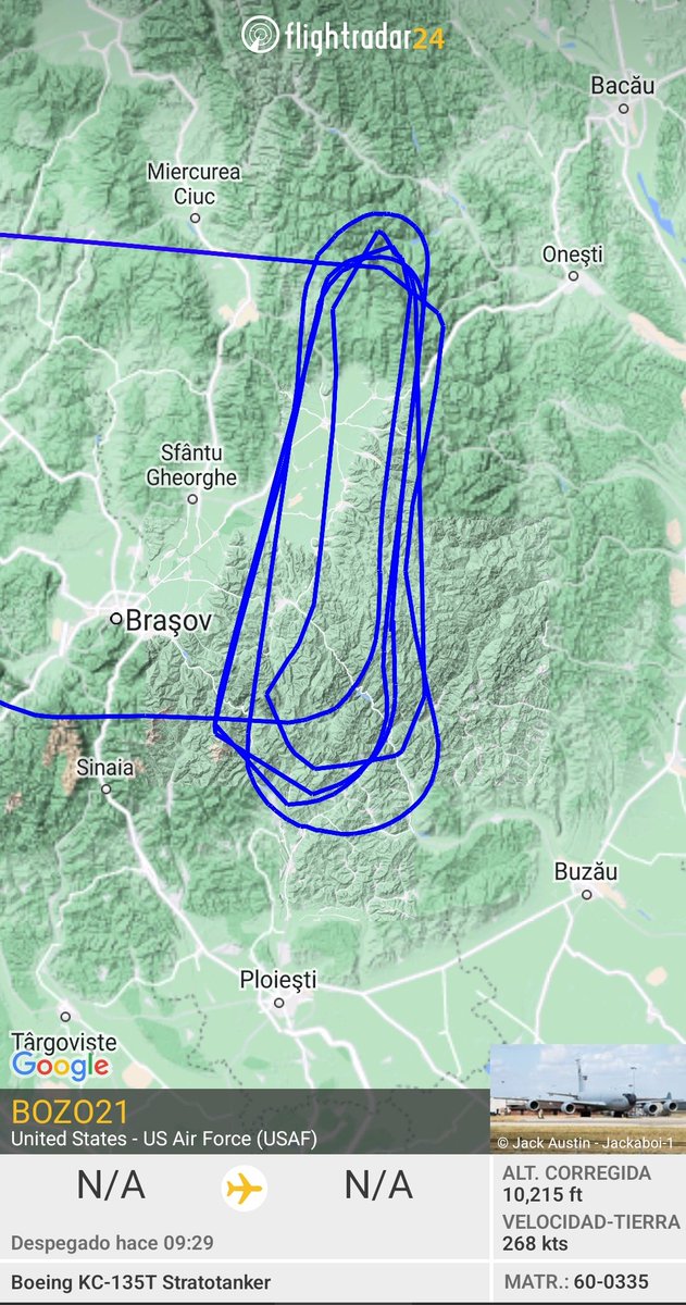 MilRadar's tweet photo. 🇺🇲 #USAF KC-135R Stratotanker 60-0335 del #351stARS regresa a #Morón tras casi 10 horas de vuelo y haber completado misión #AAR sobre #Rumanía https://t.co/2MsNVDZWCS