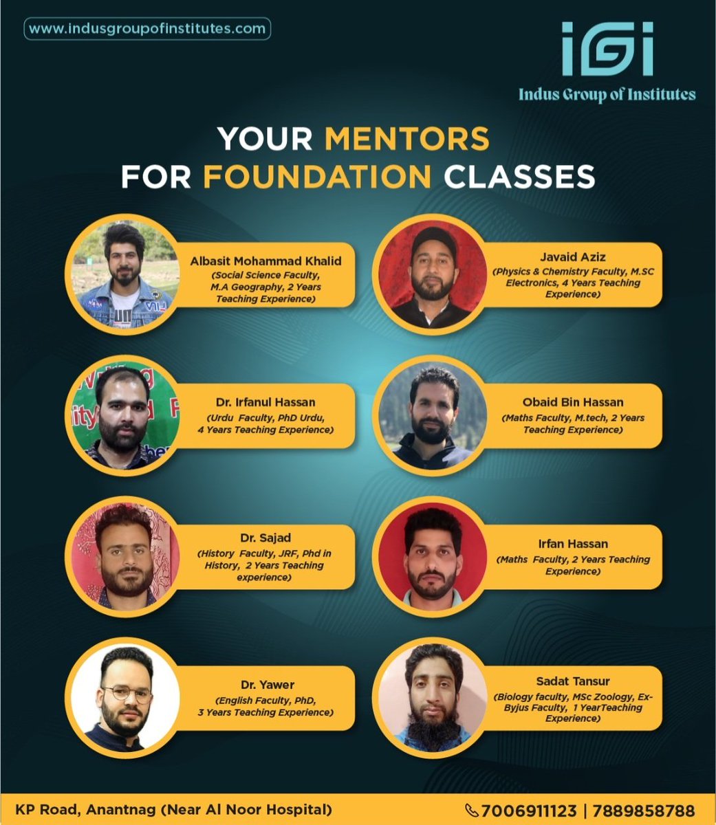 igianantnag's tweet photo. We have promised you the best mentors, who will hold your hand and make you excel in whatever you choose to do in life. Here is our faculty!
#Anantnag #IndusGroupOfInstitutes #KPRoad #Coaching #Science #Commerce #Arts #Tuitions #Excellence #Kashmir #Kashmir https://t.co/0GyBzXhU3W