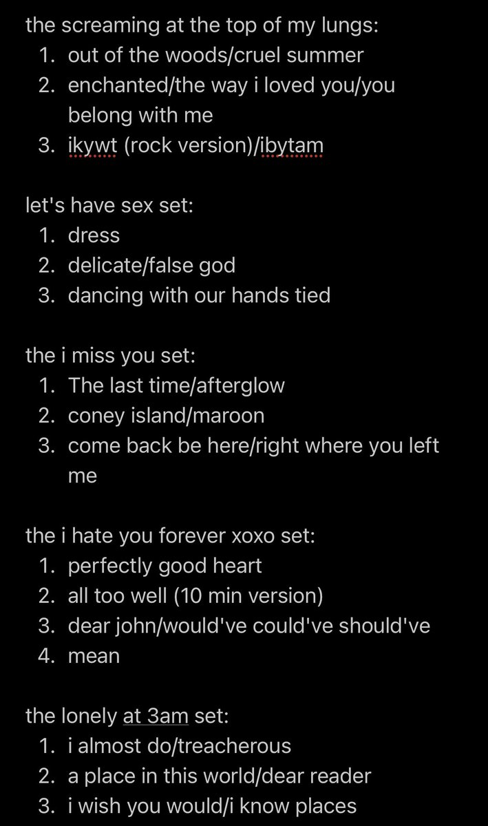 IFLRRYCOULDTALK's tweet photo. me and @Better_FireAway made another eras tour setlist while we were driving through jersey 🙏🙏 https://t.co/yvaLUHZlzY