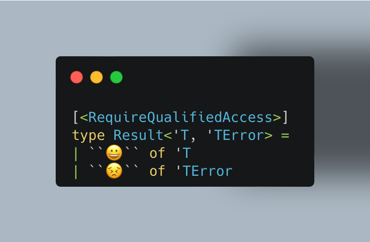 edgarfsharp's tweet photo. In #fsharp 7 you can now use lower-case DU if you use [<RequireQualifiedAccess>].  Redefine your own Result type (Don't do it 😄) https://t.co/neOba4zAHV