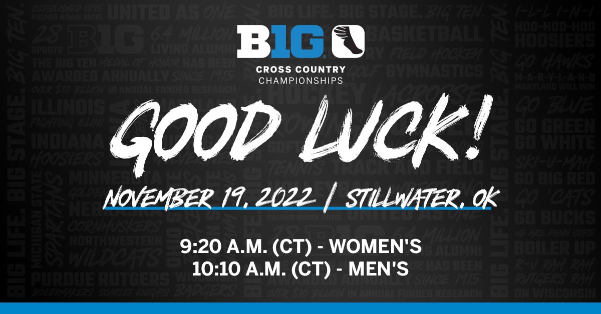 bigten's tweet photo. 🏆 Good luck today, #B1GXC! 🏃♂️🏃♀️ #NCAAXC https://t.co/OFWYrik7Yy
📍Stillwater, OK
🗓 November 19, 2022
📺 @ESPNU
#RunToStillwater https://t.co/fNKNrnKpvv