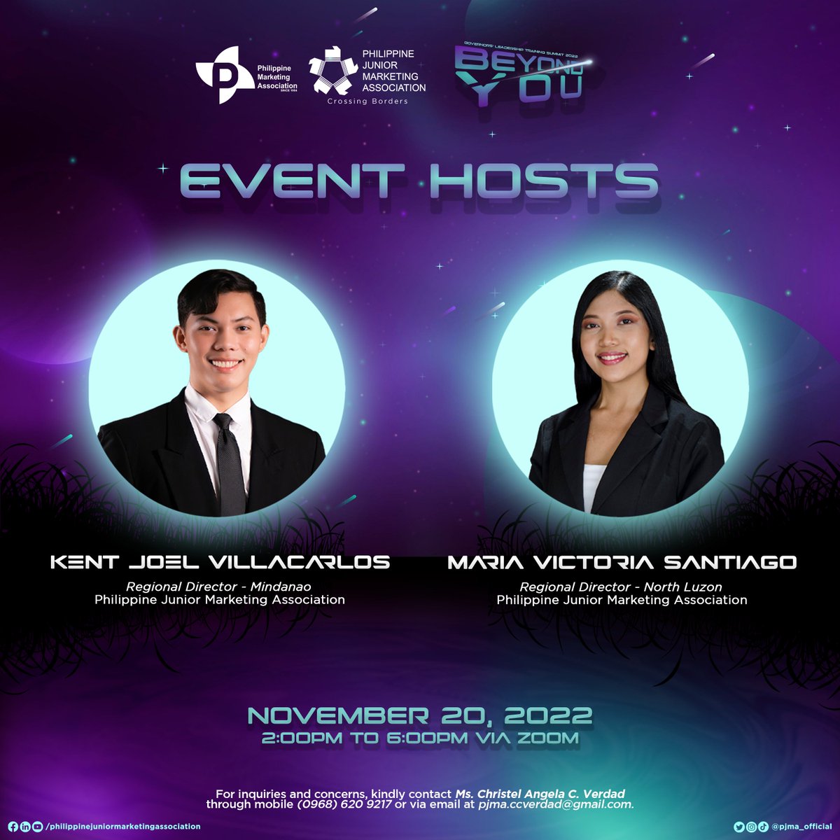 pjma_official's tweet photo. Discover capacities beyond your sphere! 💫

Quest for greatness and ingenious competence as our glorious hosts, Ms. Maria Victoria Santiago and Mr. Kent Joel Villacarlos, lead the journey across the cosmos! 

#BeyondYOU
#GOLTS2022
#PJMA36 https://t.co/Puxma47TK3