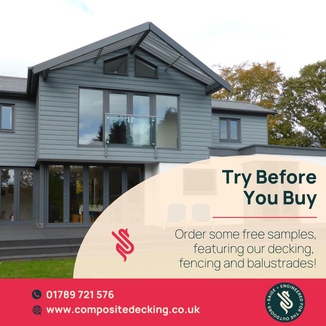 #Trybeforeyoubuy with our boxes of #freesamples, featuring our decking, fencing and balustrades!

We want you to begin your #gardenproject with confidence, so order a sample of our #composite products by tapping the link below:

ow.ly/rVsc50LHNLS