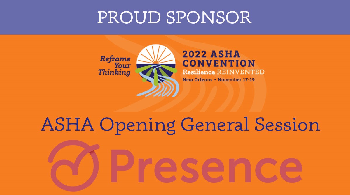 #ASHA22 Would like to give a BIG THANKS to our Opening General Session Sponsor @PresenceLearn be sure to stop by booth number 1929 and say thank you! #slpeeps #slp2b #audpeeps #aud2b