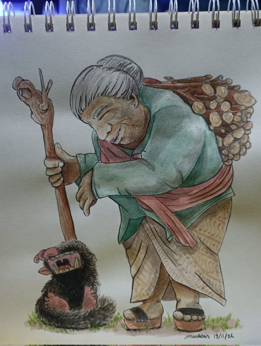 Muchtaro's tweet photo. Mak Lampir met Grandong #watercolor #watercolorpainting #watercolorart #watercolordaily #watercolorsketch #watercolorillustration #sketchbook https://t.co/cA8uGHfEsr