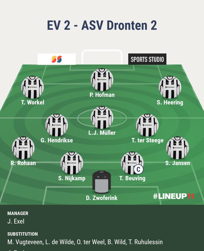 We spelen vanmiddag tegen @asvdronten2 in deze opstelling. De aftrap is om 14.30 uur op De Werf.