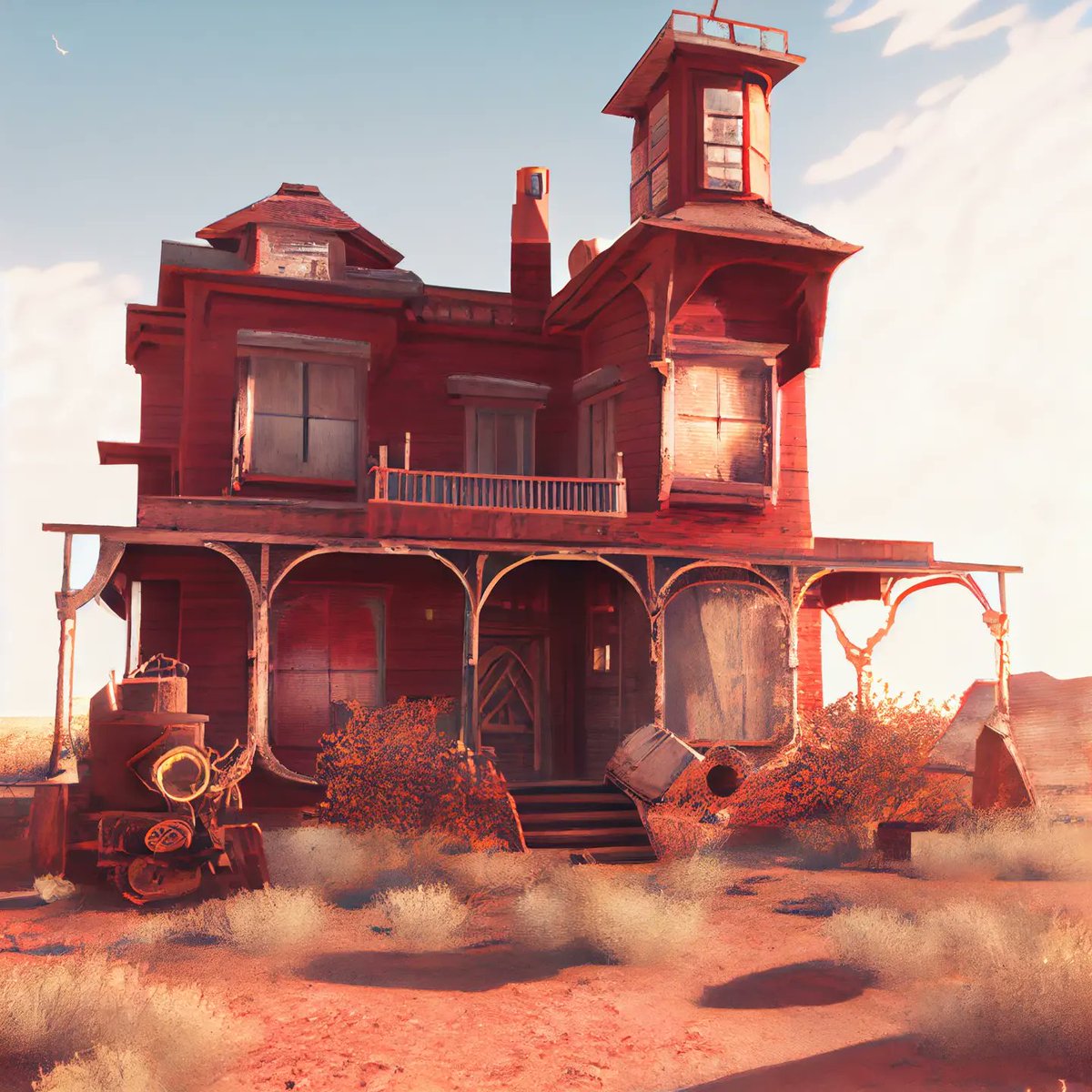 PicturesBeyond's tweet photo. *steampunk farm house*

#aiart #aiartcommunity #midjourney #stablediffusion #discord https://t.co/InjljUvtaK