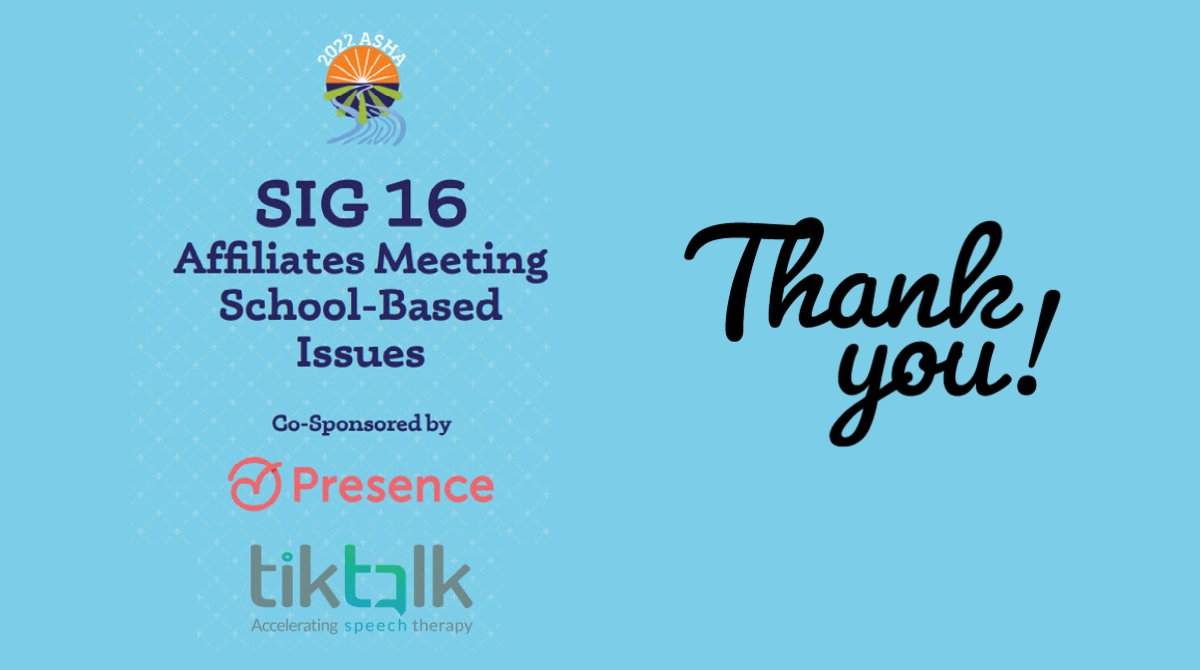 #ASHA21 Would like to give a BIG THANKS to our SIG 19 Co-Sponsor @Tiktalk2meUSA be sure to stop by booth number 2136 and say thank you! #slpeeps #slp2b