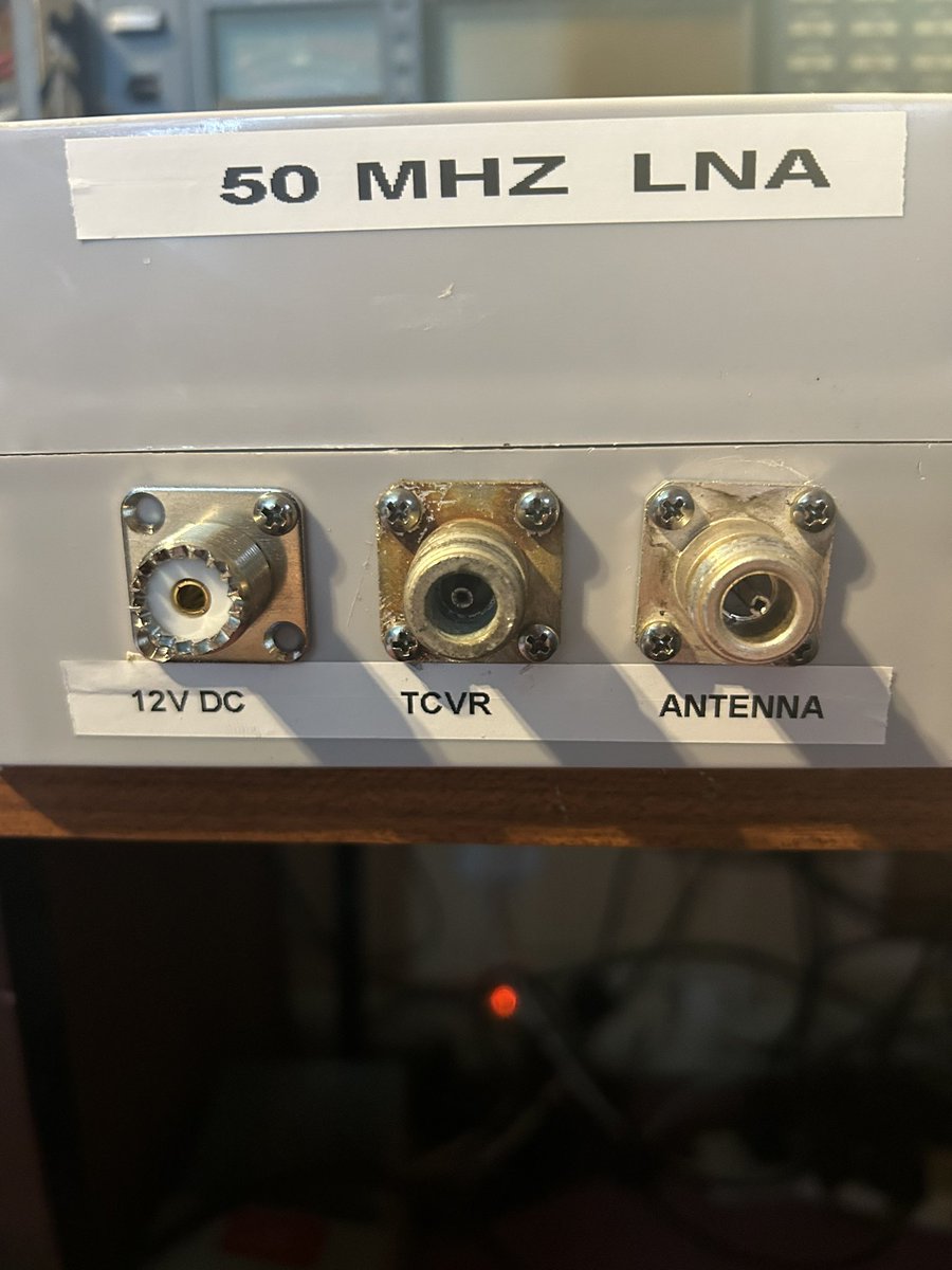 M0CTP's tweet photo. So almost finished the rebuild of the 6m LNA… more robust relay on the input, therefore hopefully better isolation and then maybe the LNA will last longer, albeit static discharge killed the last one… #ongoing #themagicband #vhf #hamr #EME #Meteorscatter #tropo https://t.co/oK2WnmnxnJ