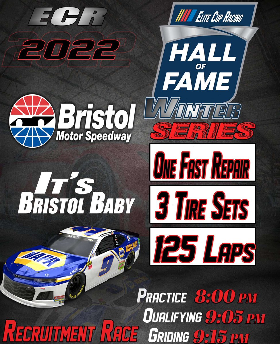 Gentlemen its time to race , and we invite you to come and race with us . It's another recruitment race tonight under the lights @BMSupdates with @EliteCupRacing and the @NASCAR Next Gen. Should be a blast , so bring the family..we have hotdogs and pony rides and home to share
