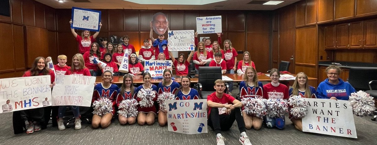 MARTINSVILLE SCHOOLS!
Last night MARTINSVILLE brought HOME a lot more than a banner!  #ArtesiansUnited
<a href="/BellCatMHS/">Jeff Bell</a> 
<a href="/artieredblue/">Artie RedBlue Crew</a> 
<a href="/ArtesianCheer/">MHS Cheer</a>
<a href="/ArtesianNation/">Artesian Athletics</a> 
<a href="/ACwishtv/">Anthony Calhoun 📺</a>
<a href="/Connieetter/">Connie Etter</a>
@SryMsJacksonMHS 
<a href="/ericbowlen/">Eric Bowlen</a>
<a href="/ArtesiansUnited/">SUZIE LIPPS</a> 
<a href="/MSDMartinsville/">MSD of Martinsville</a>