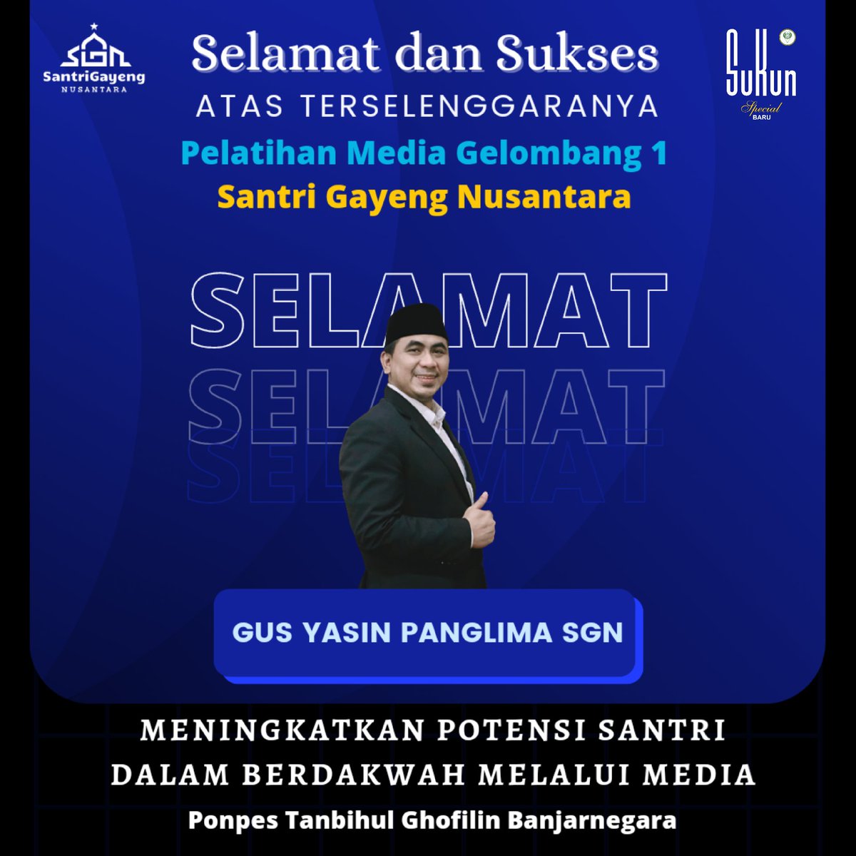 PanglimaSGN's tweet photo. Terima kasih yg tak terhingga saya ucapkan kepada teman2 media SGN atas waktu &amp; tenaganya utk ikut pelatihan media Santri Gayeng Nusantara gelombang 1.

Semoga Allah SWT meridhoi kita semua &amp; dicatat sebagai amal sholeh, dimudahkan dlm segala masalah &amp; urusannya.
Amin..
#GusYasin https://t.co/MiSlbVJJYo