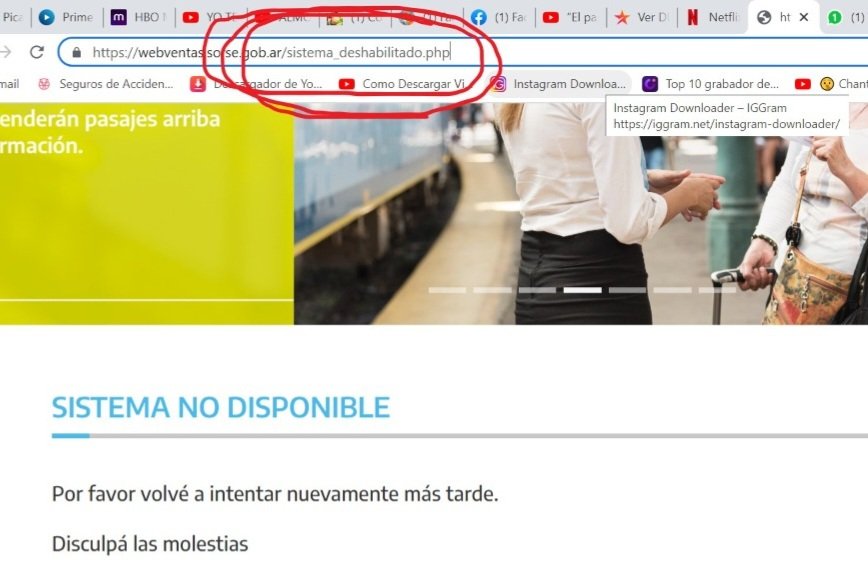 #ArgentinaEnVivoFinde
<a href="/C5N/">C5N</a>
No funciona la página de trenes argentinos para sacar pasajes on line.
La página está deshabilitada, hace como una hora dice sistema no disponible.