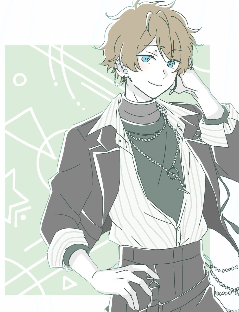 1boy male focus necklace smile jewelry blue eyes solo  illustration images