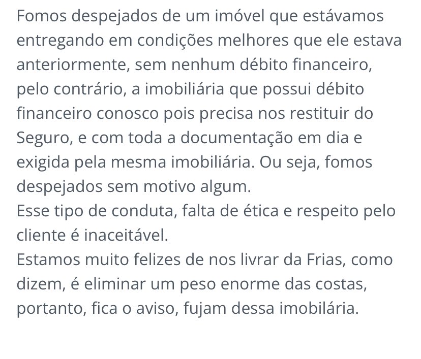 rafamodecouto's tweet photo. @FriasNeto fazer vistoria sem o inquilino e danificar o imóvel para cobrar do cliente é a sua marca registrada, o Reclame Aqui é a prova cabal disso. https://t.co/1tkYDhcaQc
